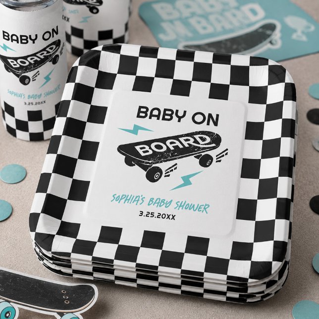 Assiettes en papier Baby shower skateboard (Créateur téléchargé)