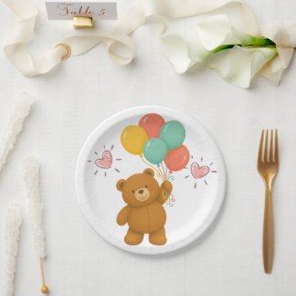Assiettes en papier Ballons Ours Mignon