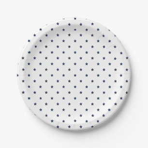 Assiettes en papier blanc - Micro étoiles bleu mar