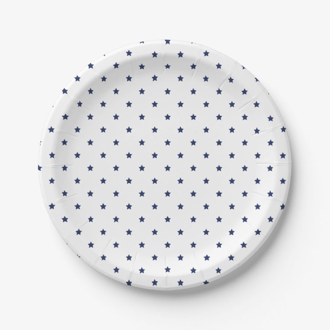 Assiettes en papier blanc - Micro étoiles bleu mar (Devant)