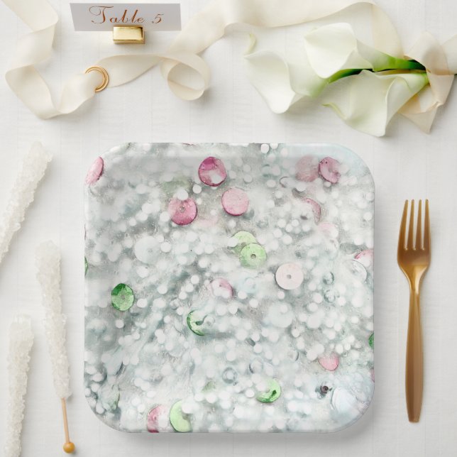Assiettes en papier blanches Slime Pailletées (Mariage)