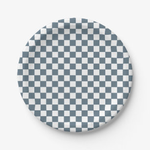 Assiettes en papier bleu à carreaux bohème pour an