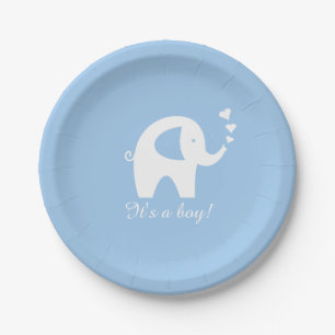 Assiettes en papier bleu et blanc pour baby shower