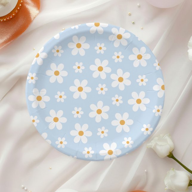 Assiettes en papier bleu Retro Daisy (Créateur téléchargé)