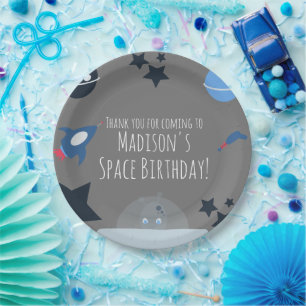 Assiettes en papier bleues thème alien pour annive
