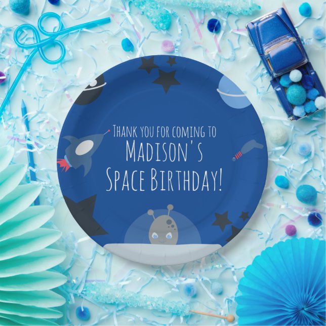 Assiettes en papier bleues thème alien pour annive (Fête)