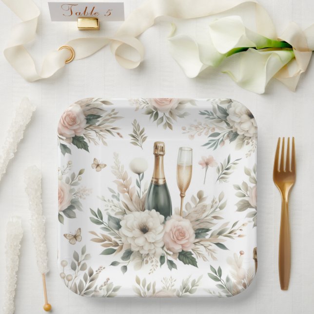 Assiettes en papier Bloom & Bubbles (Mariage)