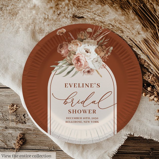 Assiettes en papier bohème herbe de la Pampa en te (Stylish Terracotta Pampas Grass Boho Paper Plates)