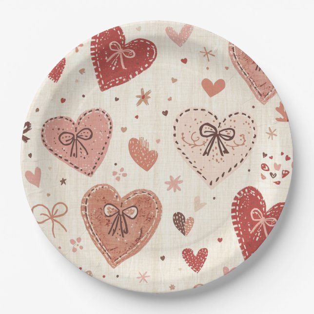 Assiettes en papier Boho Hearts and Bows pour la S (Devant)