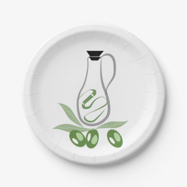 Assiettes en papier bouteille d'huile d'olive (Devant)