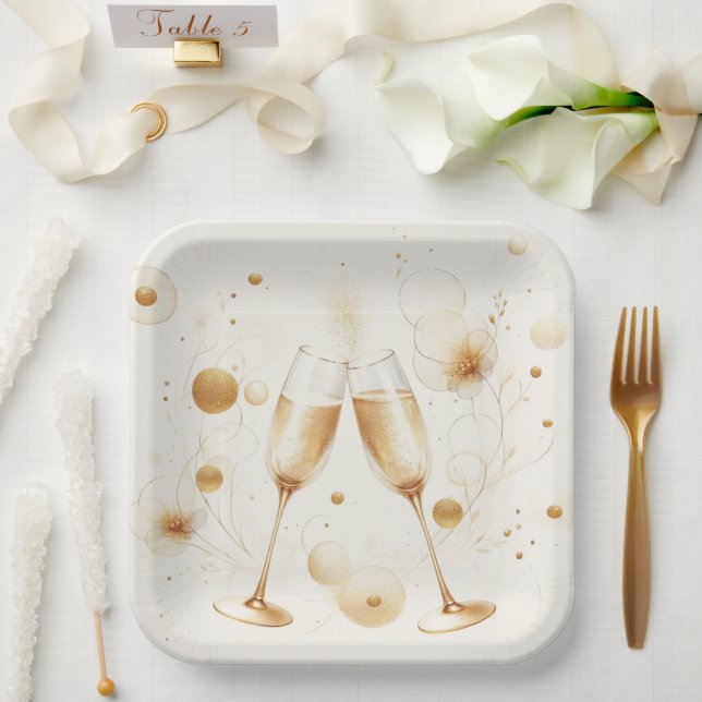 Assiettes en papier Bulles Dorées (Mariage)