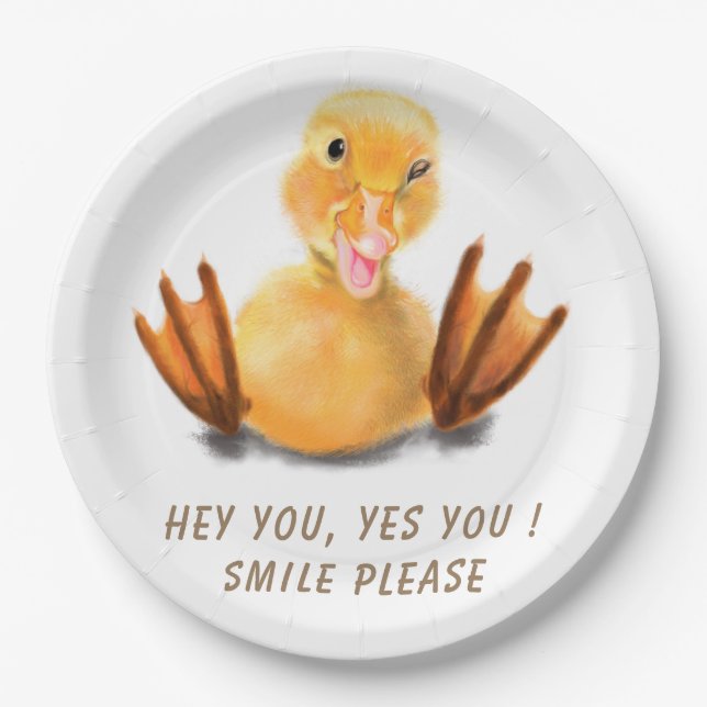 Assiettes en Papier Canard Jaune Drôle Texte Perso (Devant)