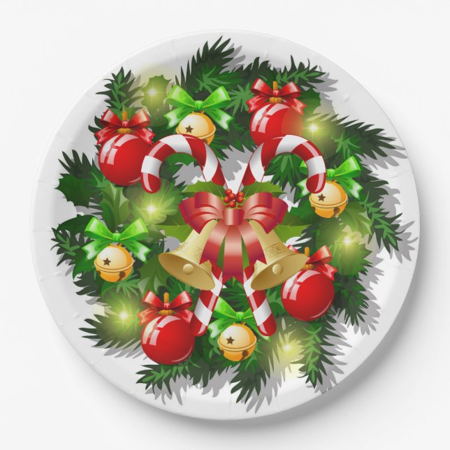 Assiettes en papier Canne à sucre de Noël (Devant)