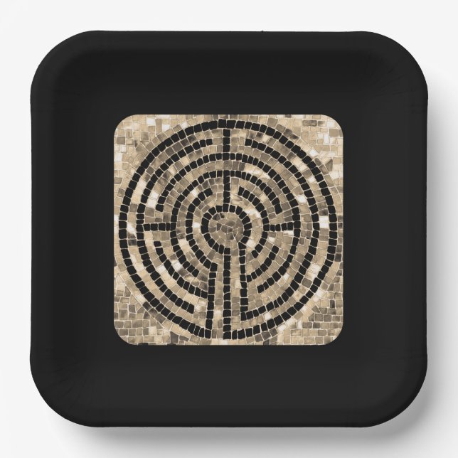 Assiettes en papier carrées 9" LABYRINTH - Noires (Recto)
