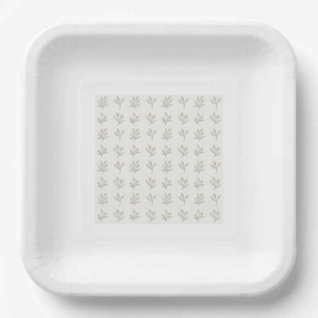 Assiettes en papier carrées botaniques minimaliste (Recto)
