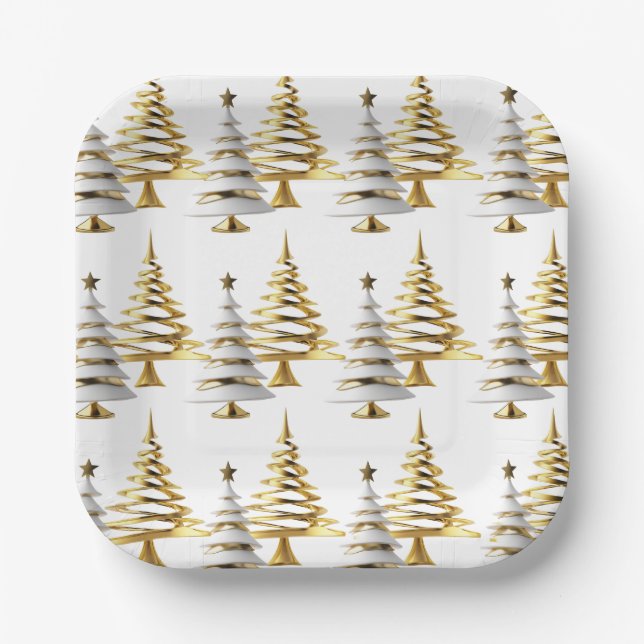 Assiettes en Papier Carrées Or et Blanc Modernes – (Recto)