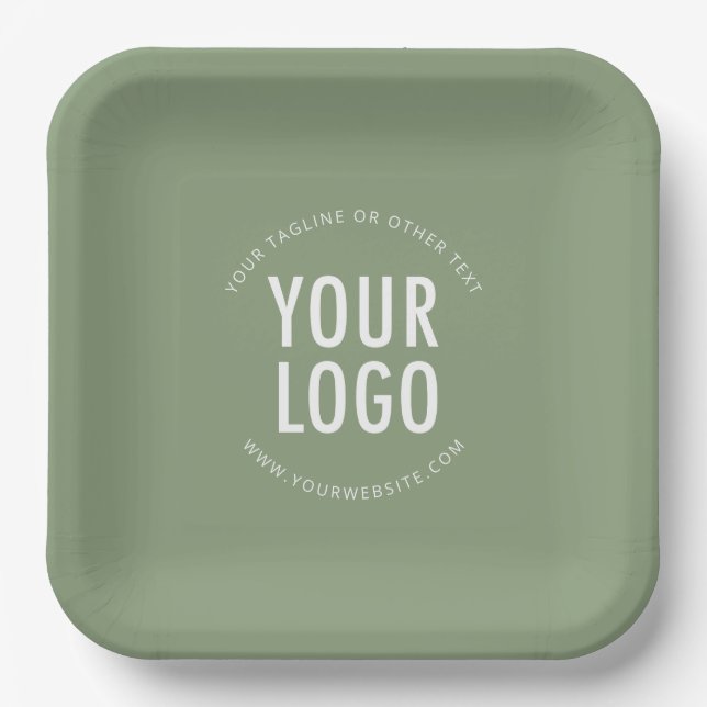 Assiettes en papier carrées vert sauge avec logo p (Recto)