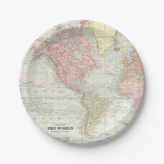 Assiettes en papier carte du monde (Devant)