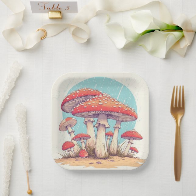 assiettes en papier champignons anniversaire ou do (Mariage)