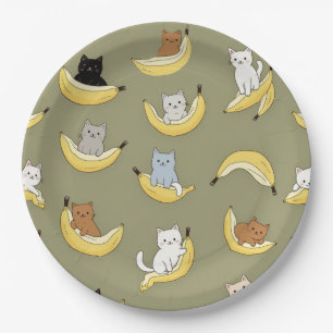 Assiettes en papier Chat Banane