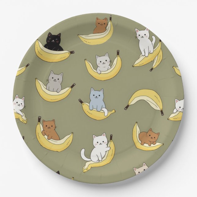 Assiettes en papier Chat Banane (Devant)