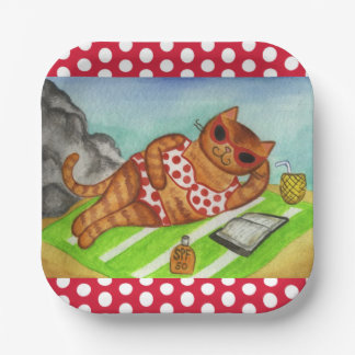 Assiettes en papier Chat Bikini de Plage