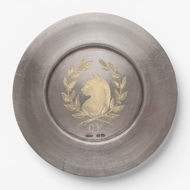 Assiettes en papier Chat d'Argent Antique Gold & S (Devant)