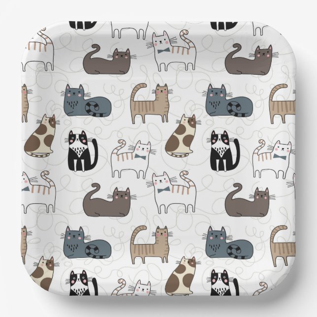 Assiettes en papier Chat, Fête de Kitty Kitten (Recto)