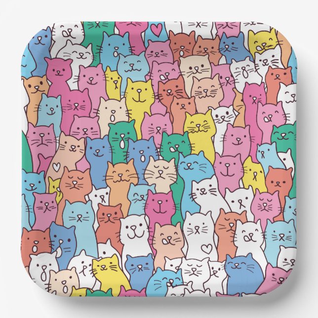 Assiettes en papier Chat, Fête de Kitty Kitten (Recto)