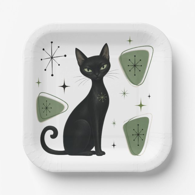 Assiettes en papier Chat Rétro (Recto)