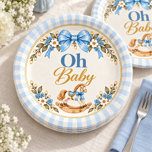 Assiettes en papier Cheval à bascule Ruban bleu Oh
