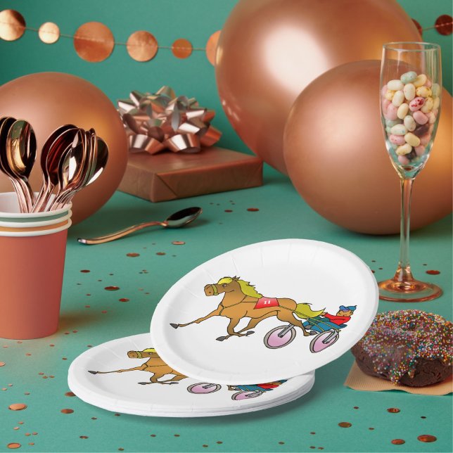 Assiettes en papier Cheval de course et buggy (Créateur téléchargé)