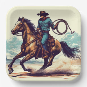 Assiettes en Papier Cheval de Cow-boy, Fête Wester