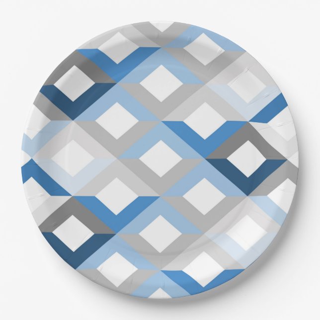 assiettes en papier chevrons bleus (Devant)