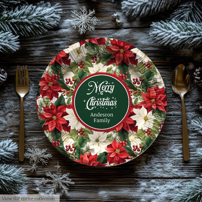 Assiettes en papier chic Couronne de Noël rouge et (Red and Green Christmas Wreath Chic Paper Plates )