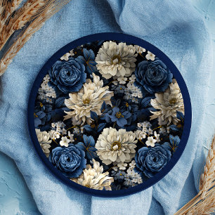 Assiettes en Papier Chic Fleuries Bleu Marine et I