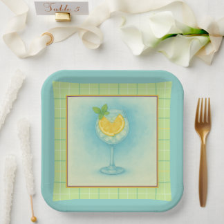 Assiettes en Papier Cocktail Citron Menthe Fête Cô