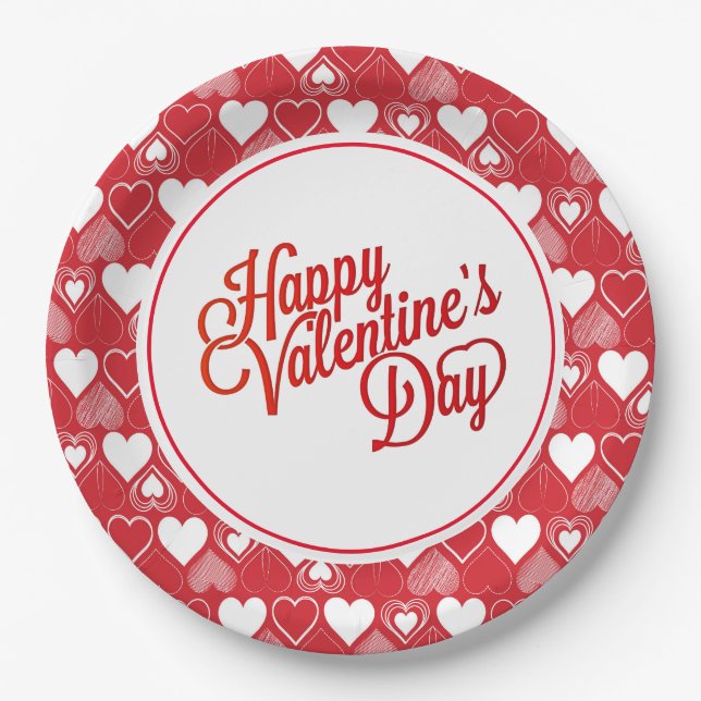 Assiettes en papier coeurs de la Saint-Valentin (Devant)