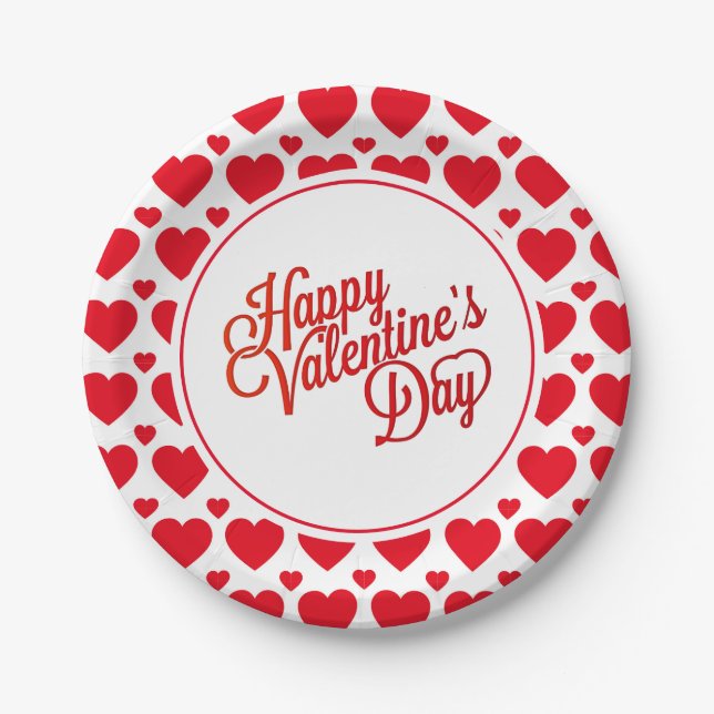 Assiettes en papier coeurs de la Saint-Valentin (Devant)