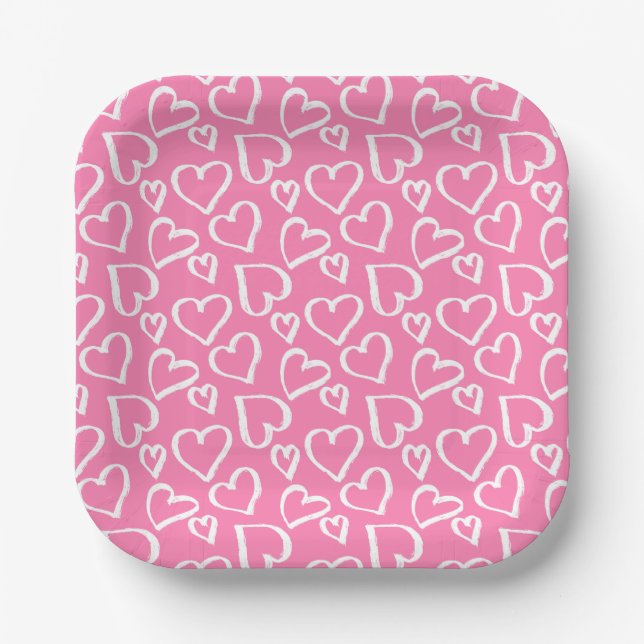 Assiettes en papier coeurs de la Saint-Valentin (Recto)