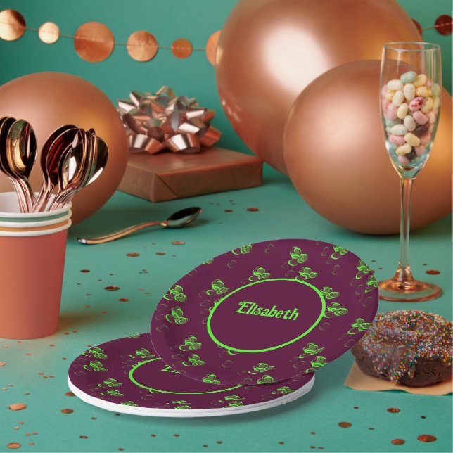 assiettes en papier cœurs verts (Multi)