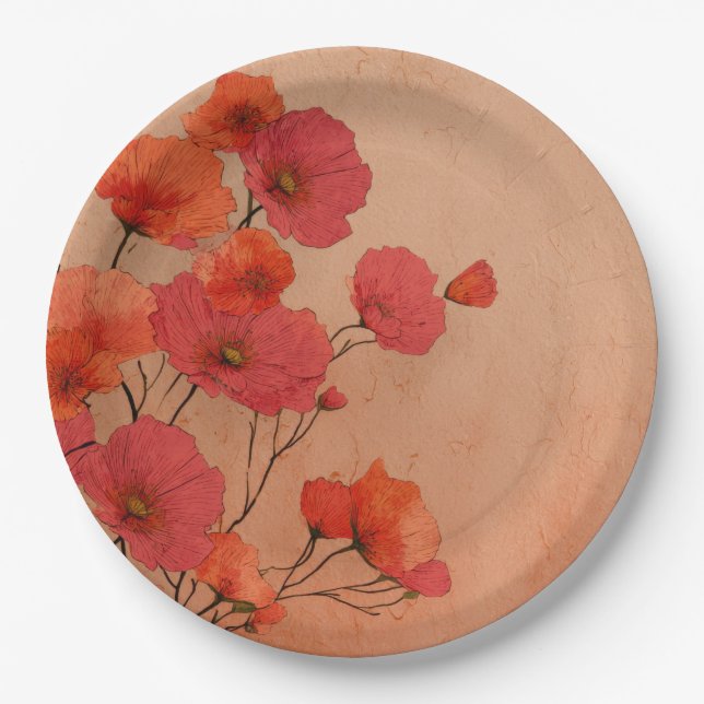 Assiettes en papier coquelicots rouges (Devant)