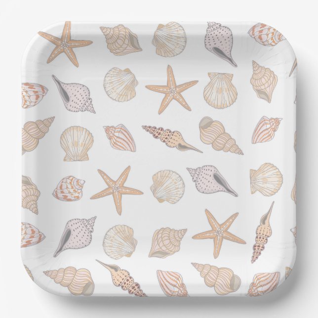 Assiettes en papier Coquillages, Bord de mer  (Recto)