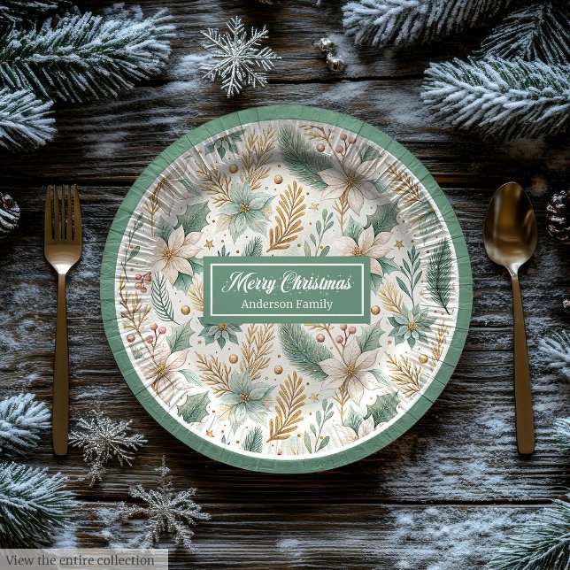 Assiettes en papier Couleurs Tendance Vert Sauge N (Trendy Colors Paper Plates Sage Green Christmas Art)