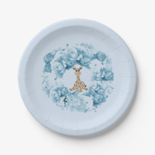 Assiettes en papier Couronne Fleurie Bleue Girafe