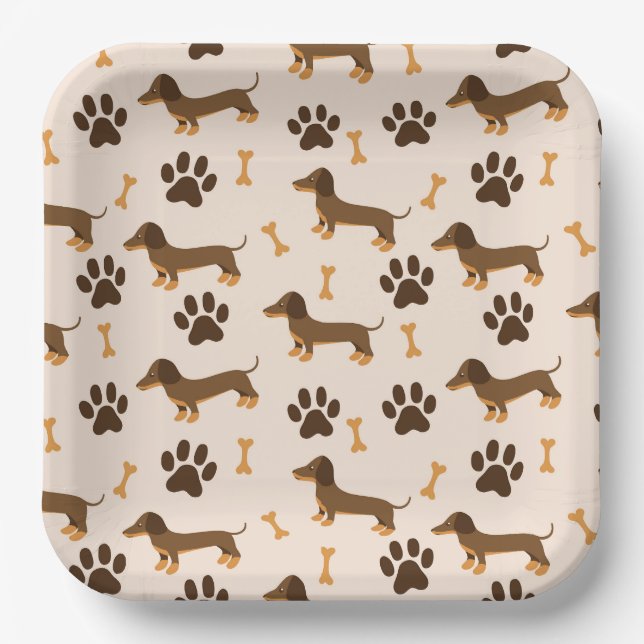 Assiettes en Papier Dachshund, Fête d'anniversaire (Recto)