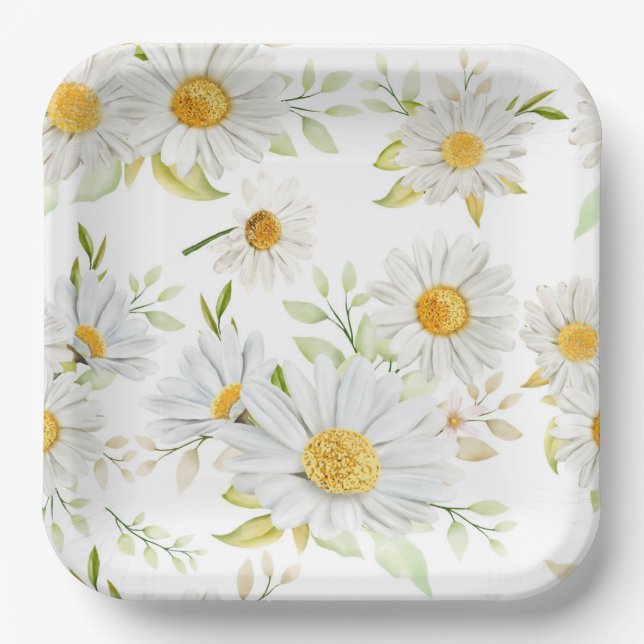 Assiettes en papier Daisy, Fête florale blanche (Recto)
