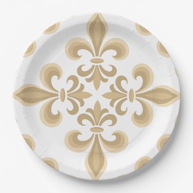 Assiettes en Papier Damassé Beige Élégant (Devant)