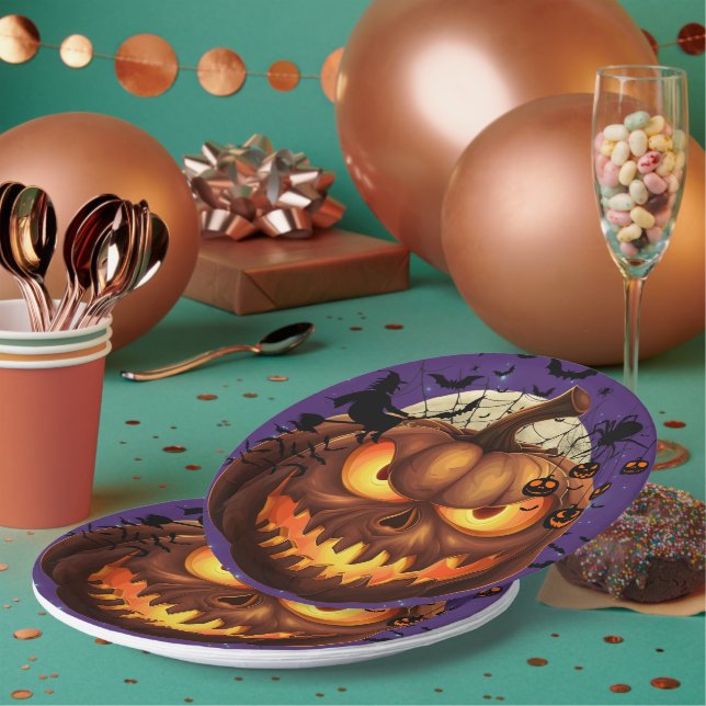 Assiettes en papier de citrouille d'Halloween effr (Multi)