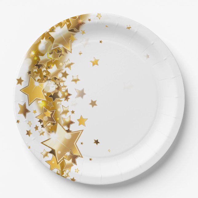 Assiettes en papier de fête étoiles dorées (Devant)
